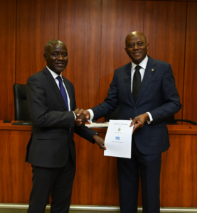 Dr Aminu Maida, Executive Vice Chairman/CEO, Nigerian Communications Commission, NCC; and Mr. Olayemi Cardoso, Governor, Central Bank of Nigeria, during the signing Memorandum of Understanding between NCC and CBN,  20th of April 2026, at the CBN"s Headquarters Abuja.