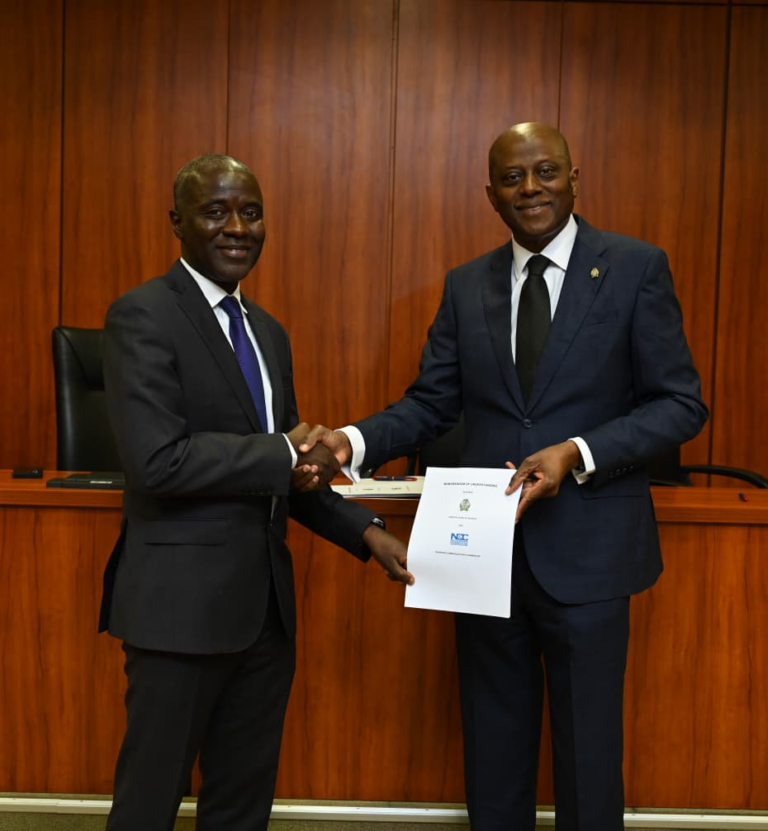 Dr Aminu Maida, Executive Vice Chairman/CEO, Nigerian Communications Commission, NCC; and Mr. Olayemi Cardoso, Governor, Central Bank of Nigeria, during the signing Memorandum of Understanding between NCC and CBN, 20th of April 2026, at the CBN"s Headquarters Abuja.