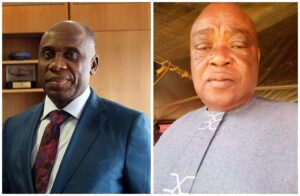 Rt. Hon. Chibuike Rotimi Amaechi, former governor of Rivers state and current Vice Presidential candidate of the Africa Democratic Congress and Chief Eze Chuiwuemeka Eze, his political ally 